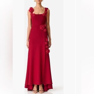 elliatt evanora red wine high low 3d floral applique maxi gown dress medium NEW